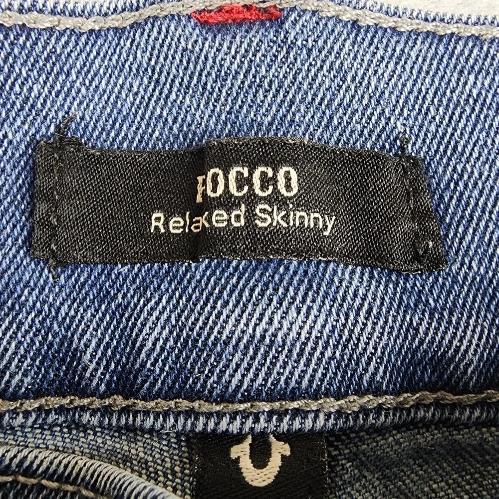 True Religion Rocco SN Flap Skinny Jeans Mens 29x31 Light Wash Distressed Denim